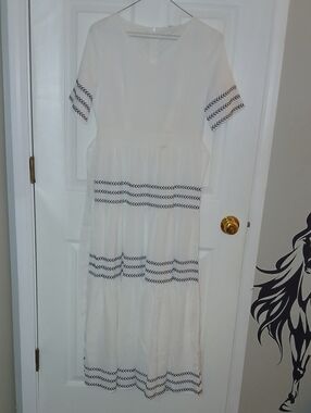 Petallush White Maxi Dress with Black Chevron Trim